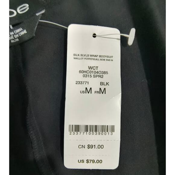 Bebe Black Sleeveless Silk Bodysuit with Crossover V-Neck, Size M, NWT - Picture 6 of 6